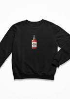 Full of christmas spirit Christmas Jumper with with a bottle of whisky on the front in black