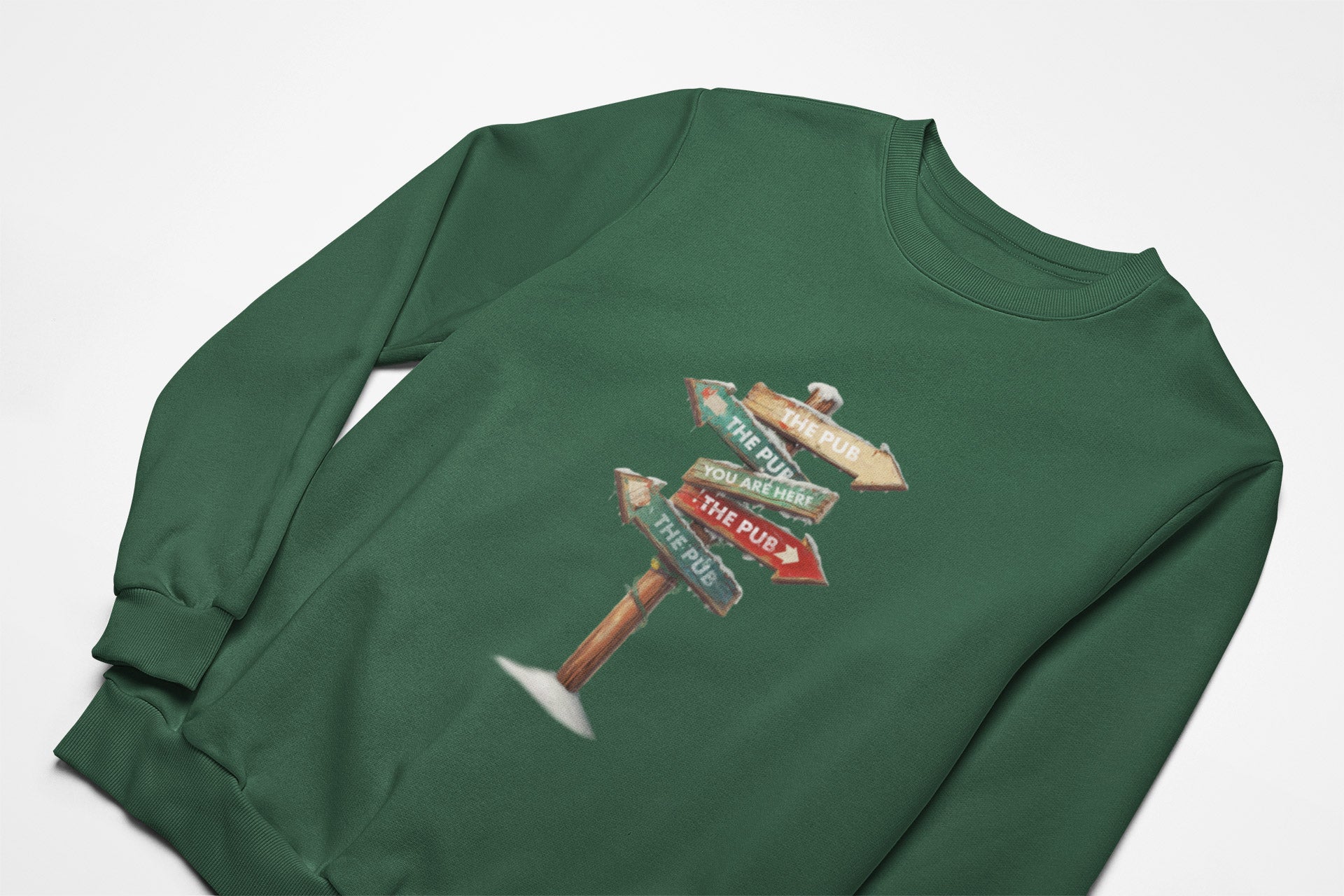 Pub sign christmas jumper in green