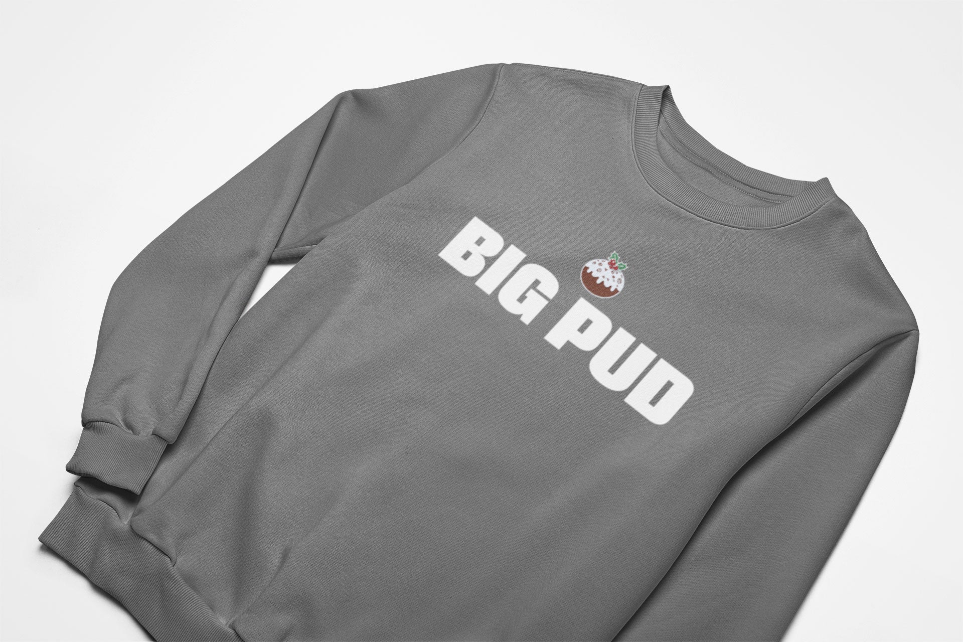 Big Pud Christmas Jumper with christmas pudding in charcoal
