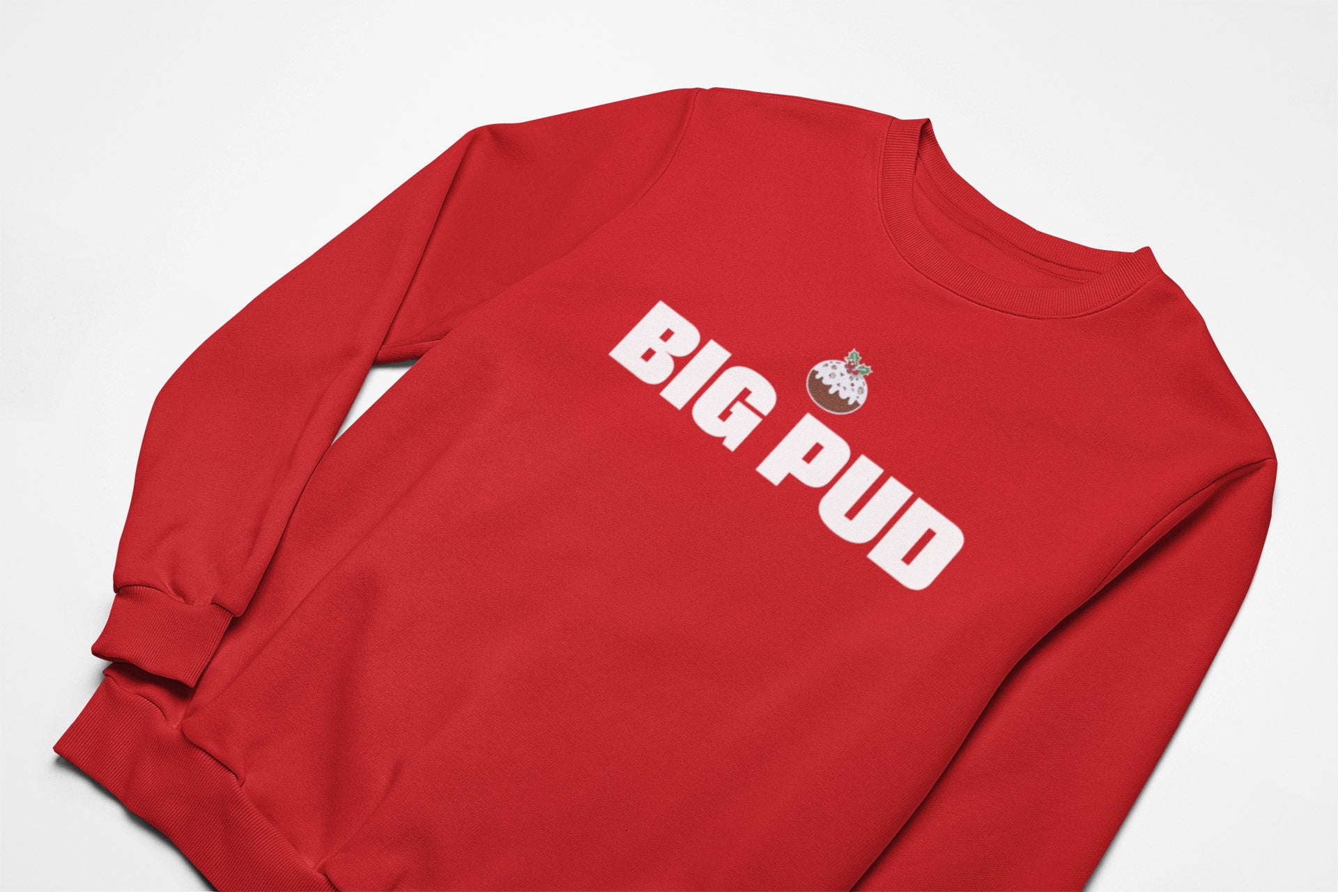 Big Pud Christmas Jumper with christmas pudding in red