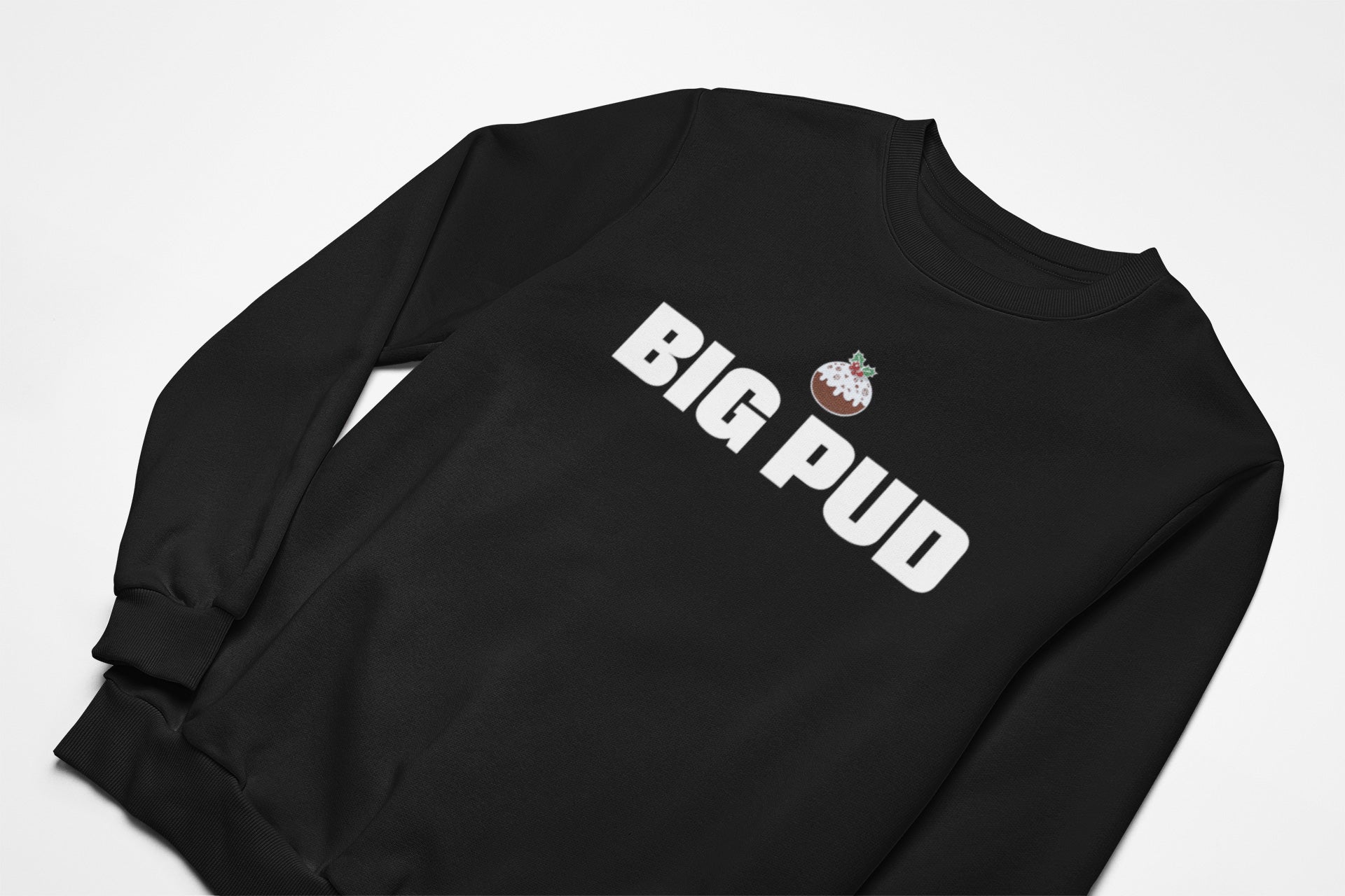 Big Pud Christmas Jumper with christmas pudding in black