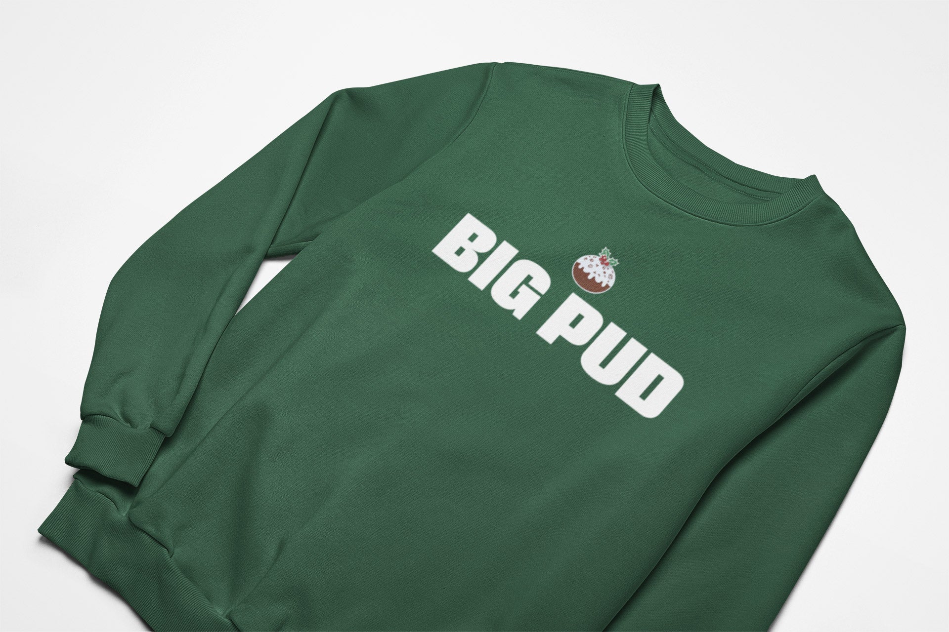 Big Pud Christmas Jumper with christmas pudding in green