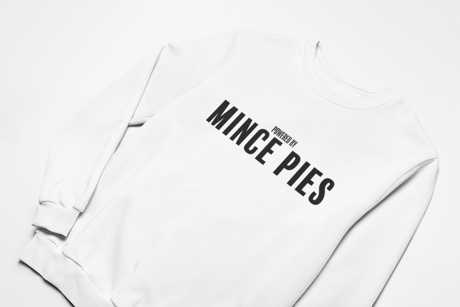 Powered by mince pies christmas jumper in white