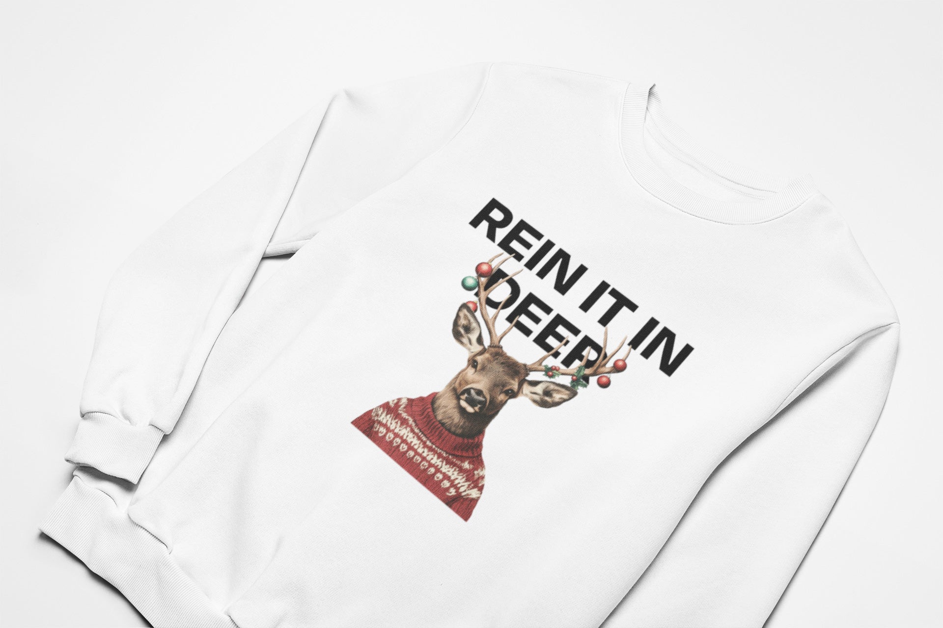 Rein it in deer christmas jumper in white