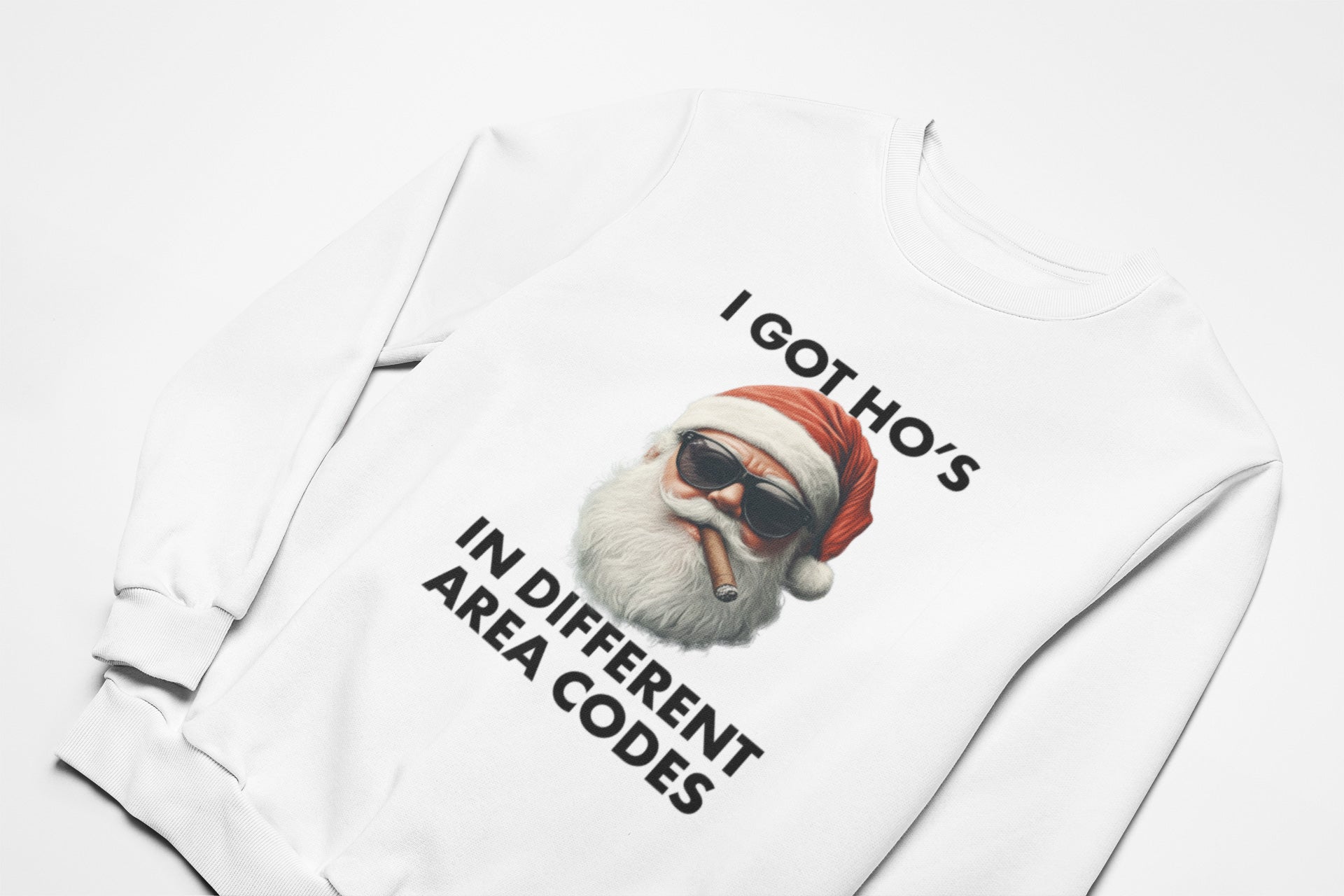 I got ho's in different area codes christmas jumper in white