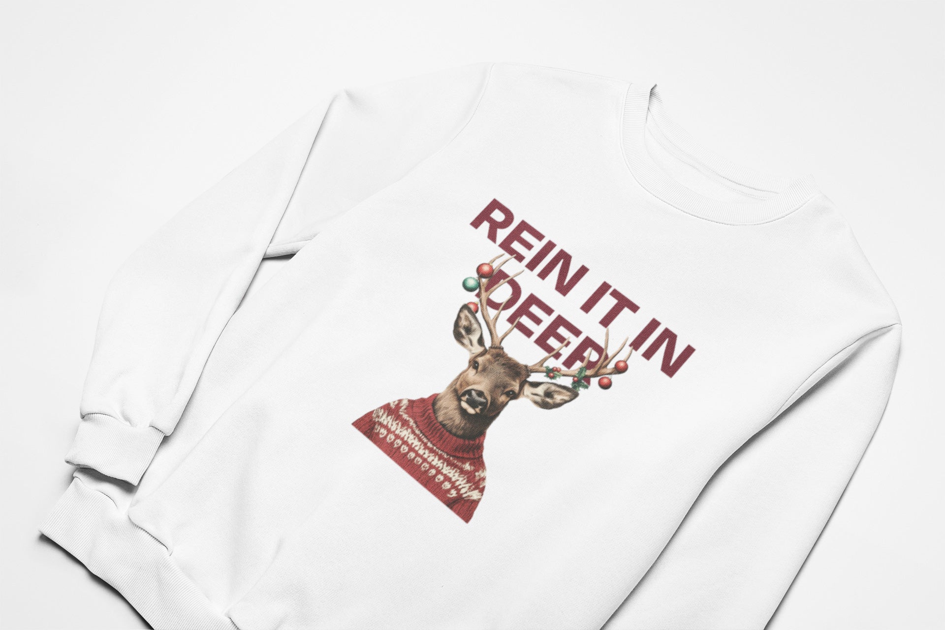 Rein it in deer christmas jumper in white