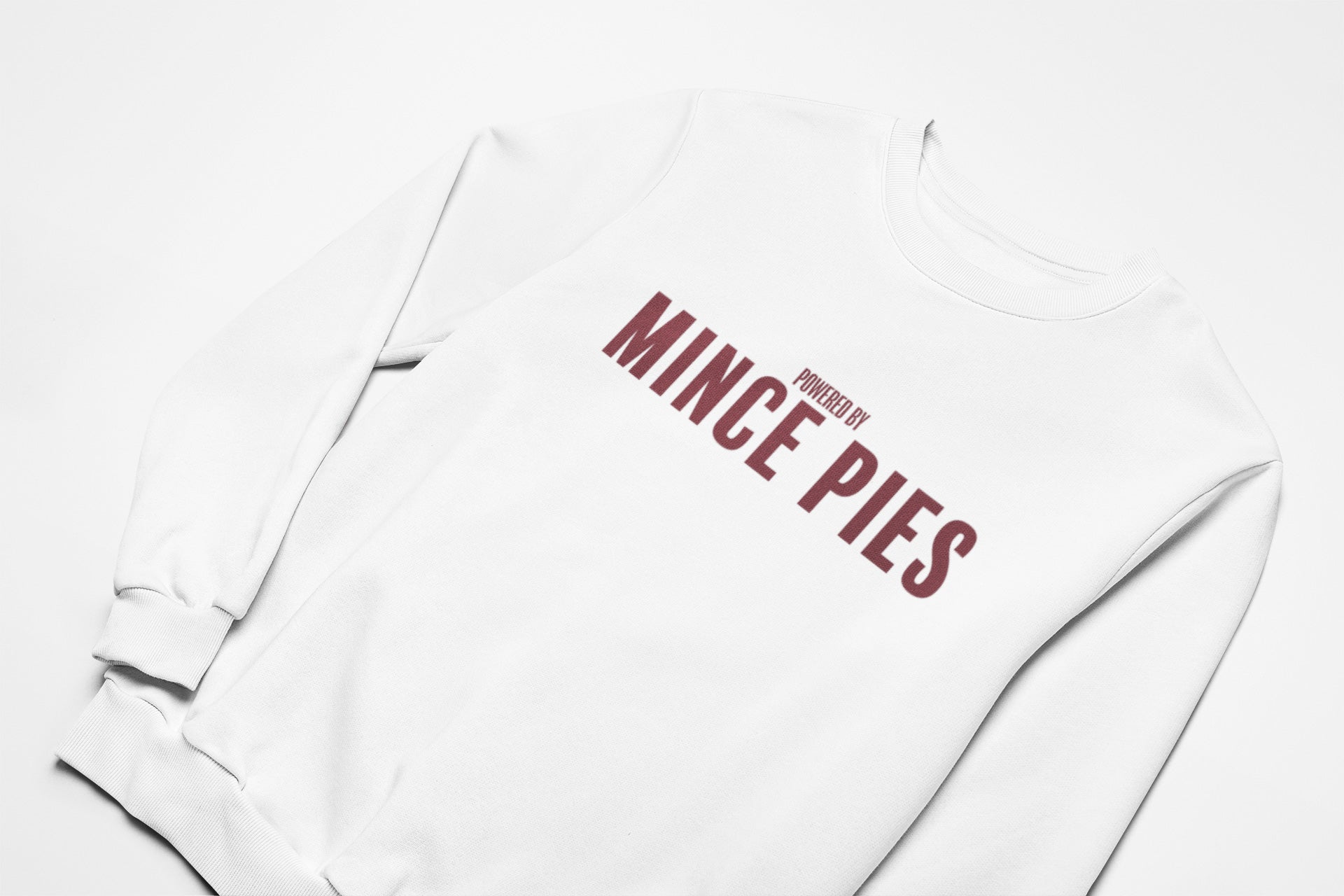 Powered by mince pies christmas jumper in white