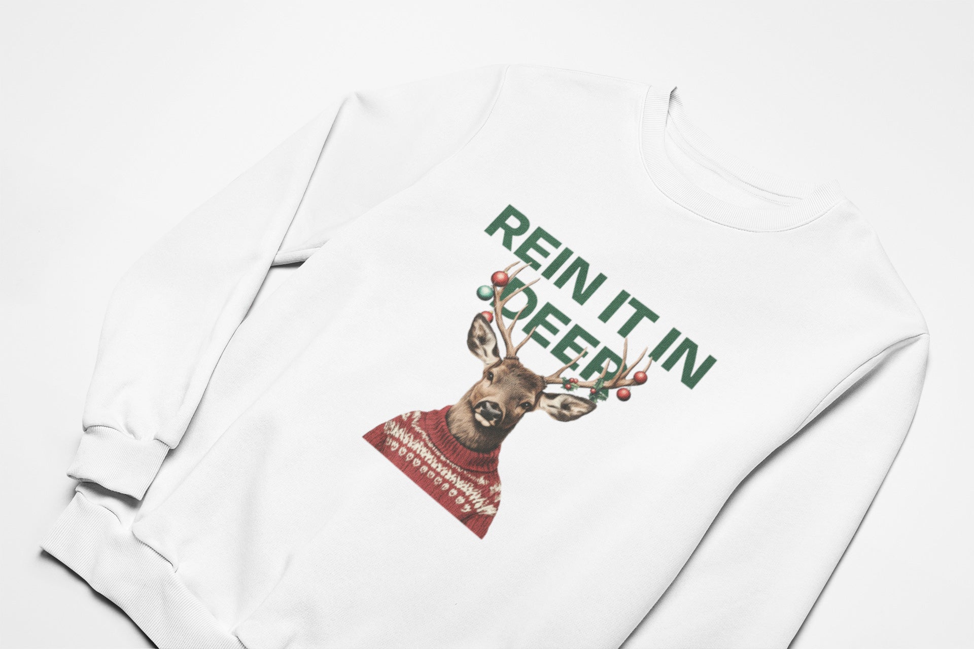 Rein it in deer christmas jumper in white