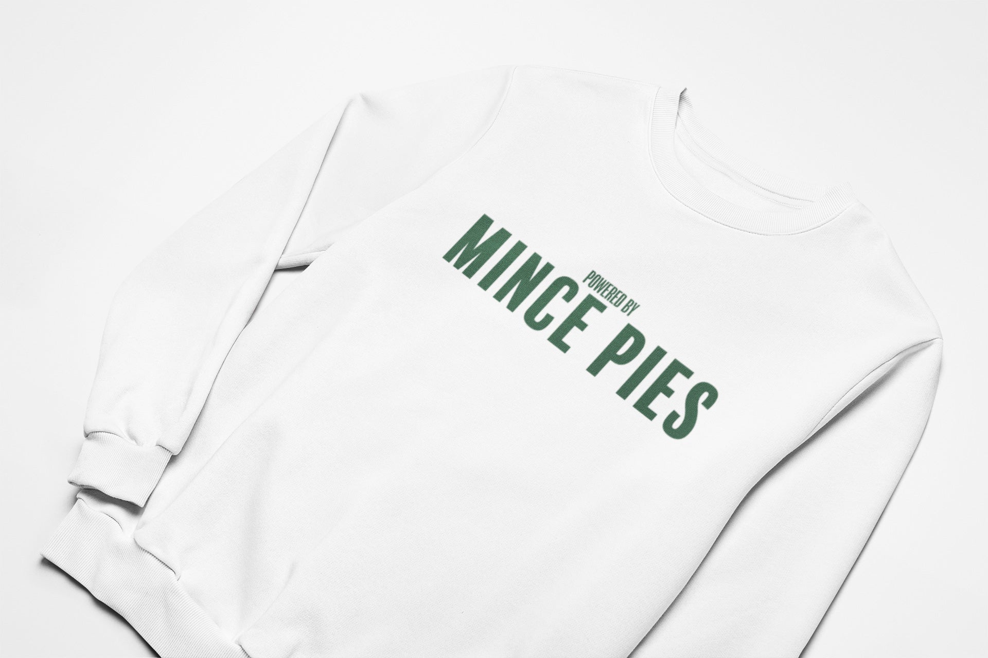 Powered by mince pies christmas jumper in white