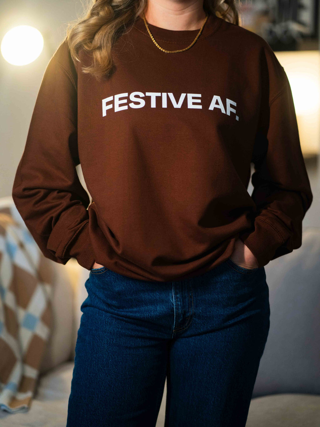 woman wearing christmas jumper