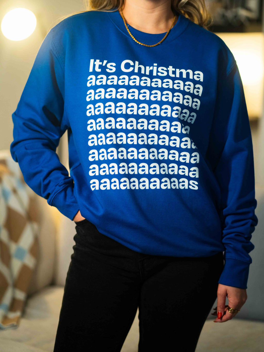 woman wearing christmas jumper