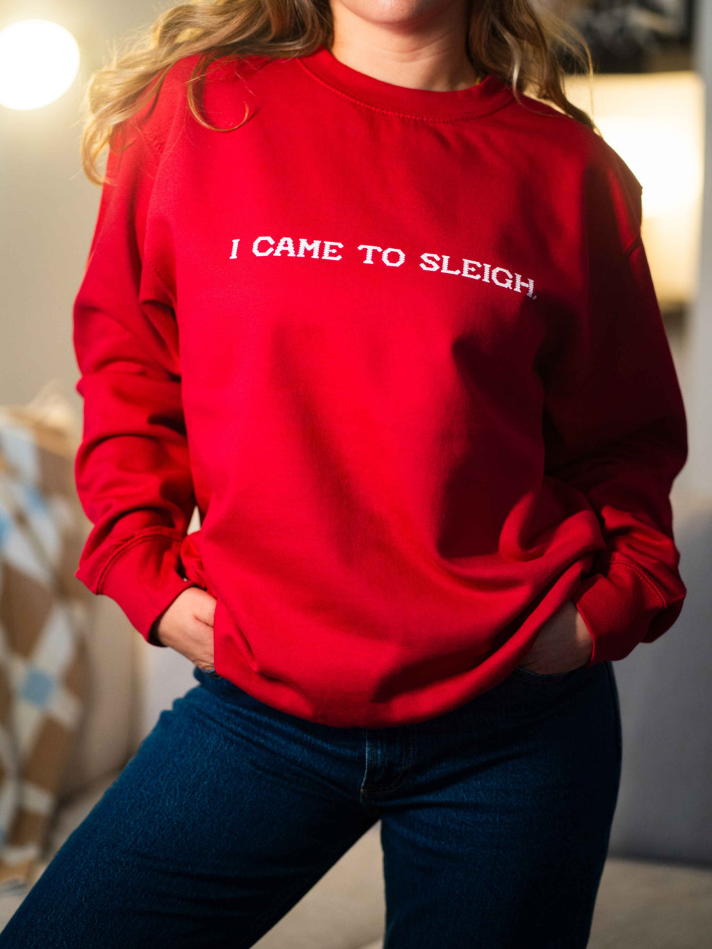 woman wearing christmas jumper