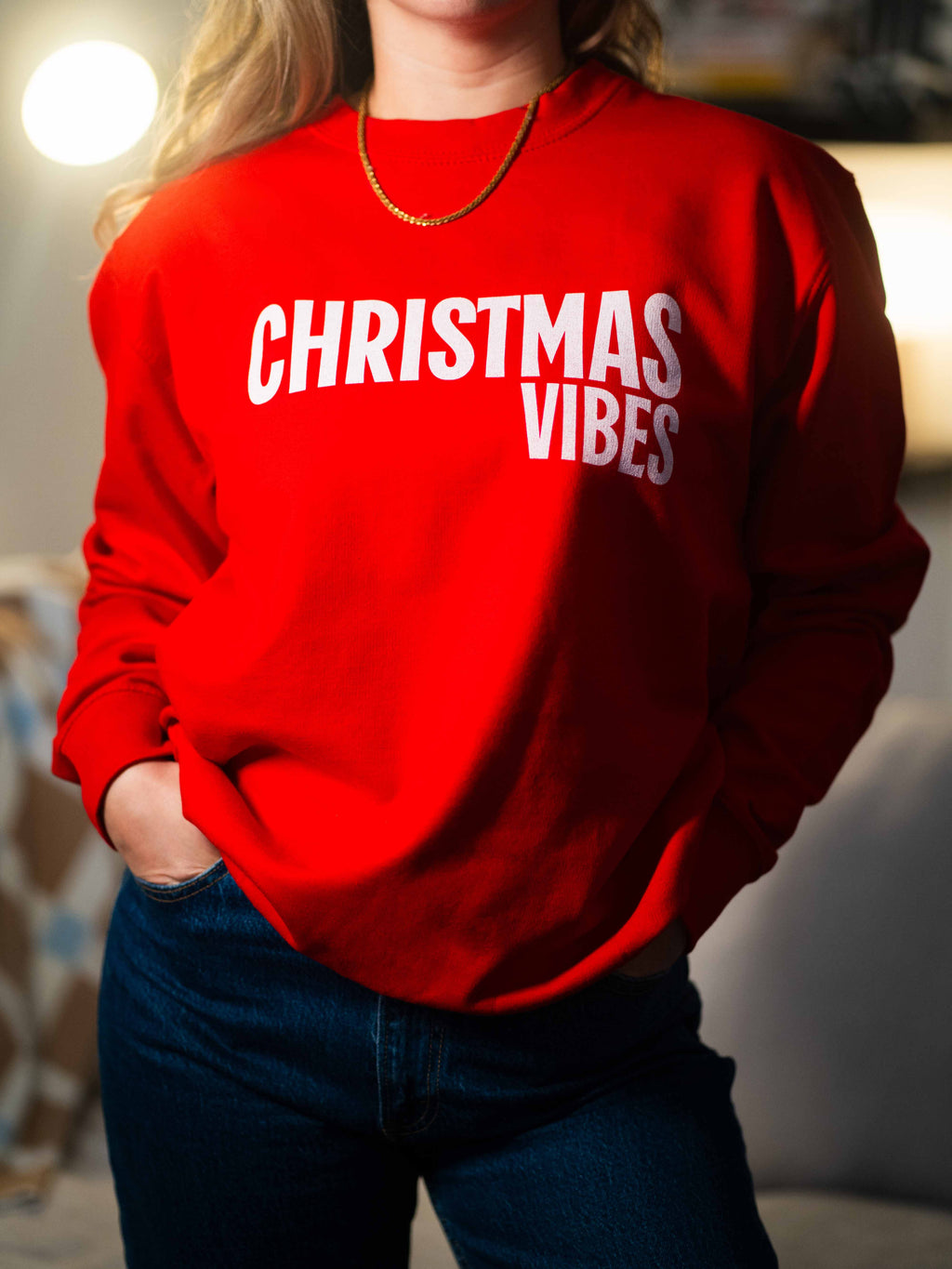 woman wearing christmas jumper