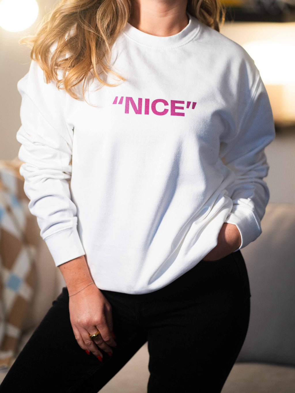 woman wearing christmas jumper