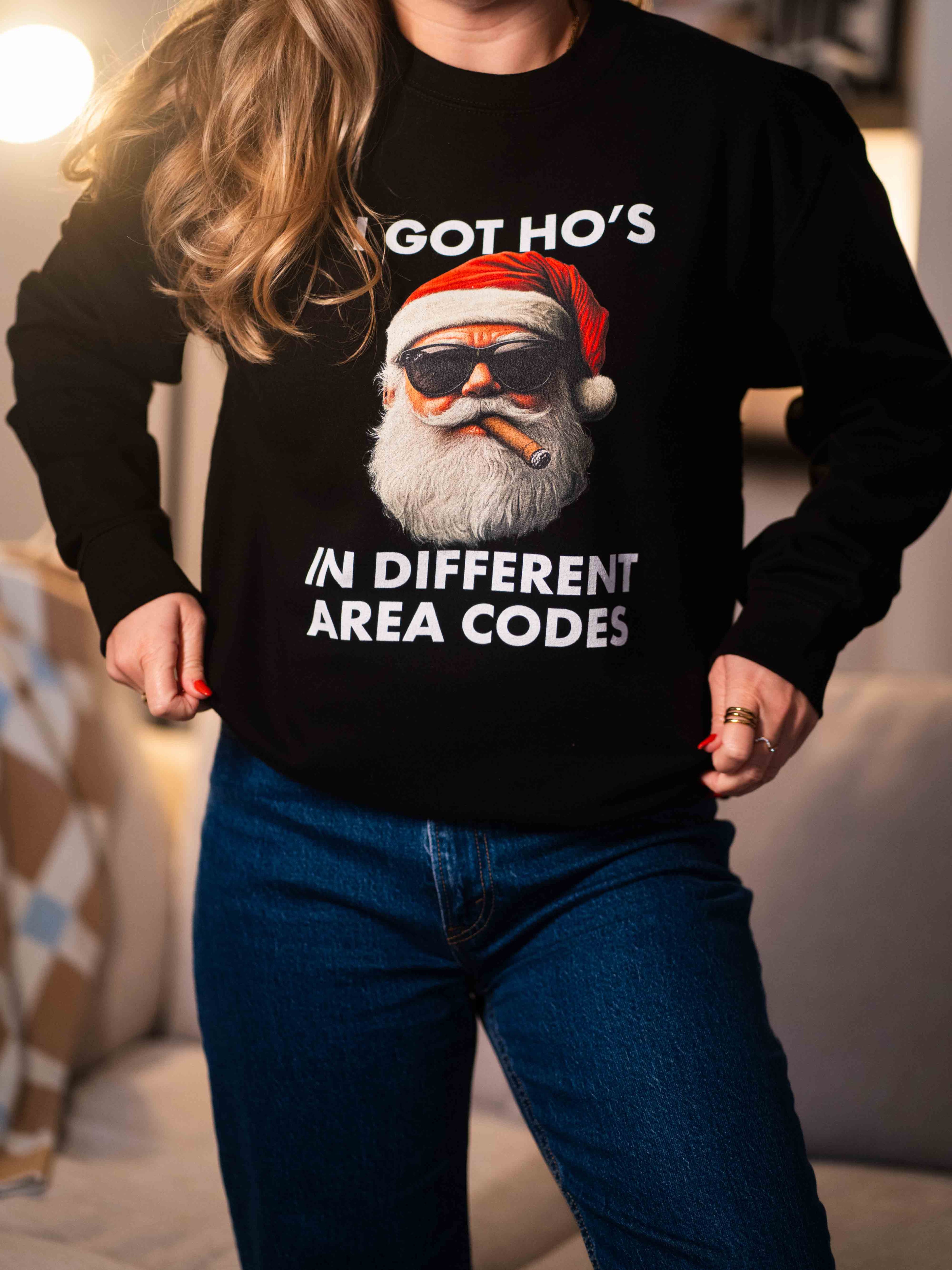 woman wearing christmas jumper