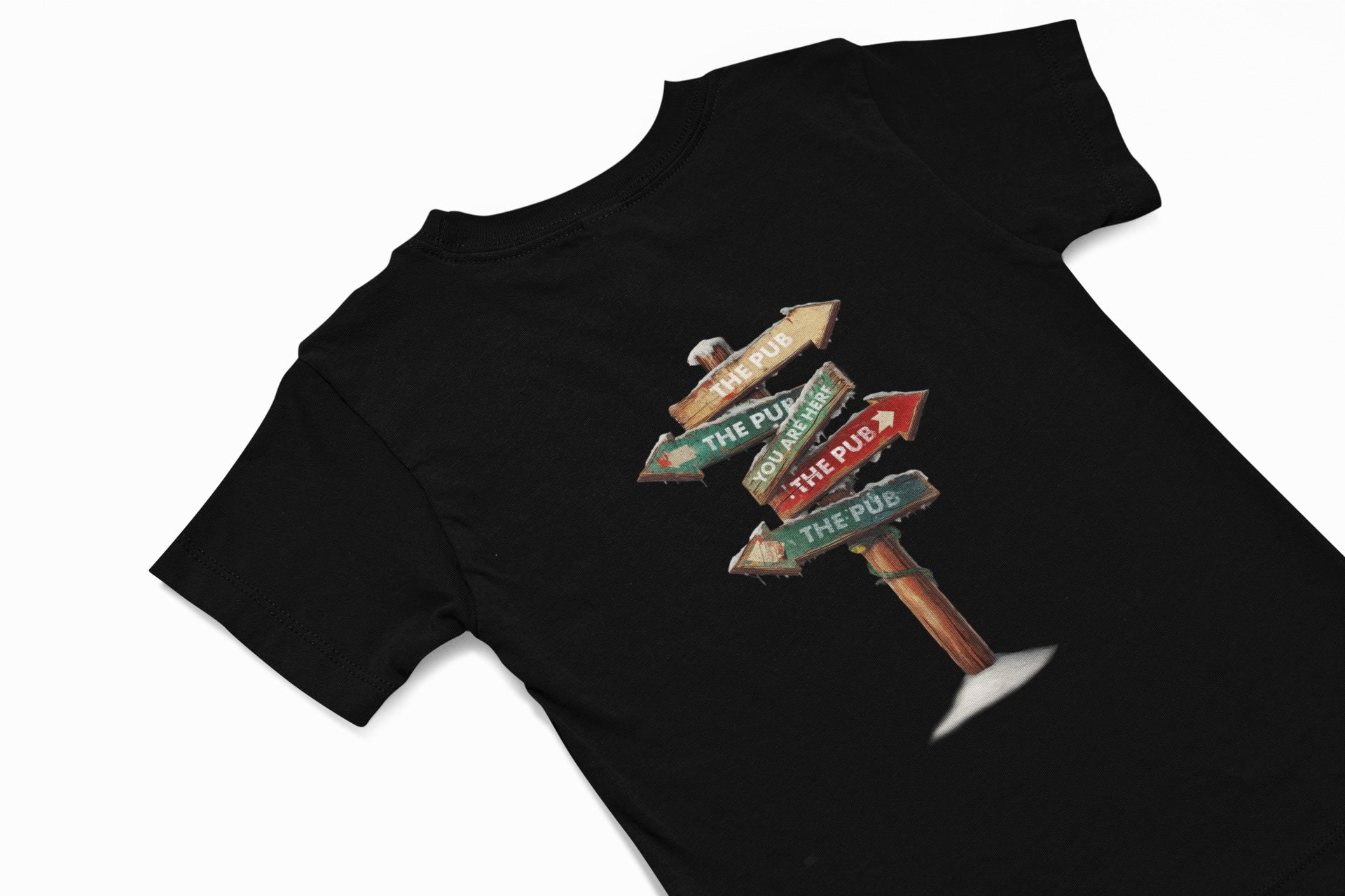 the pub sign christmas tshirt in black
