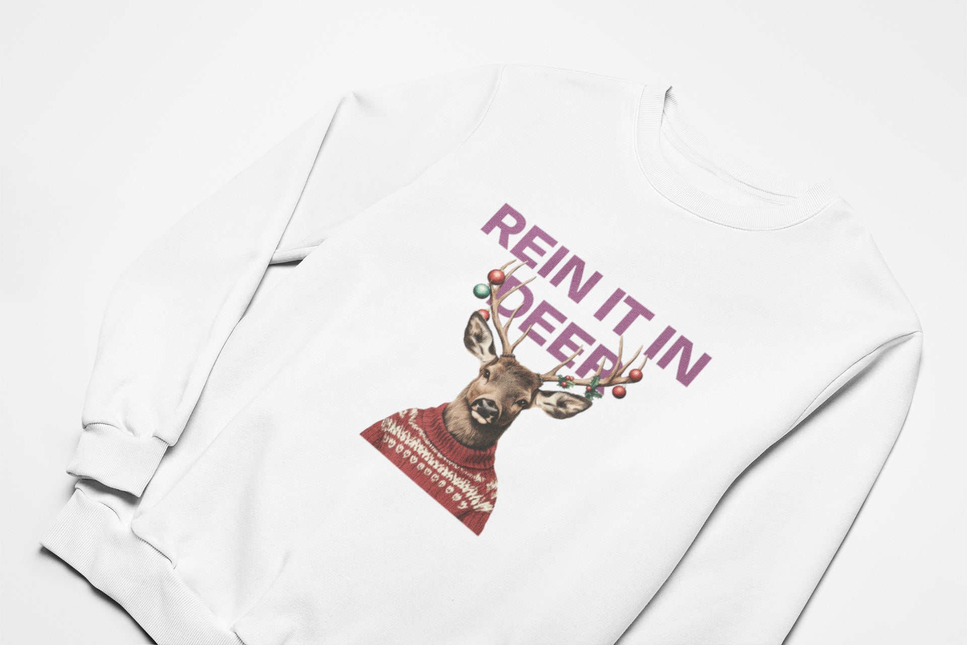 Rein it in deer christmas jumper in white