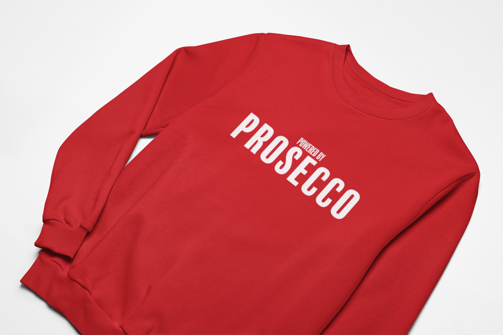 Powered by Prosecco christmas jumper in red
