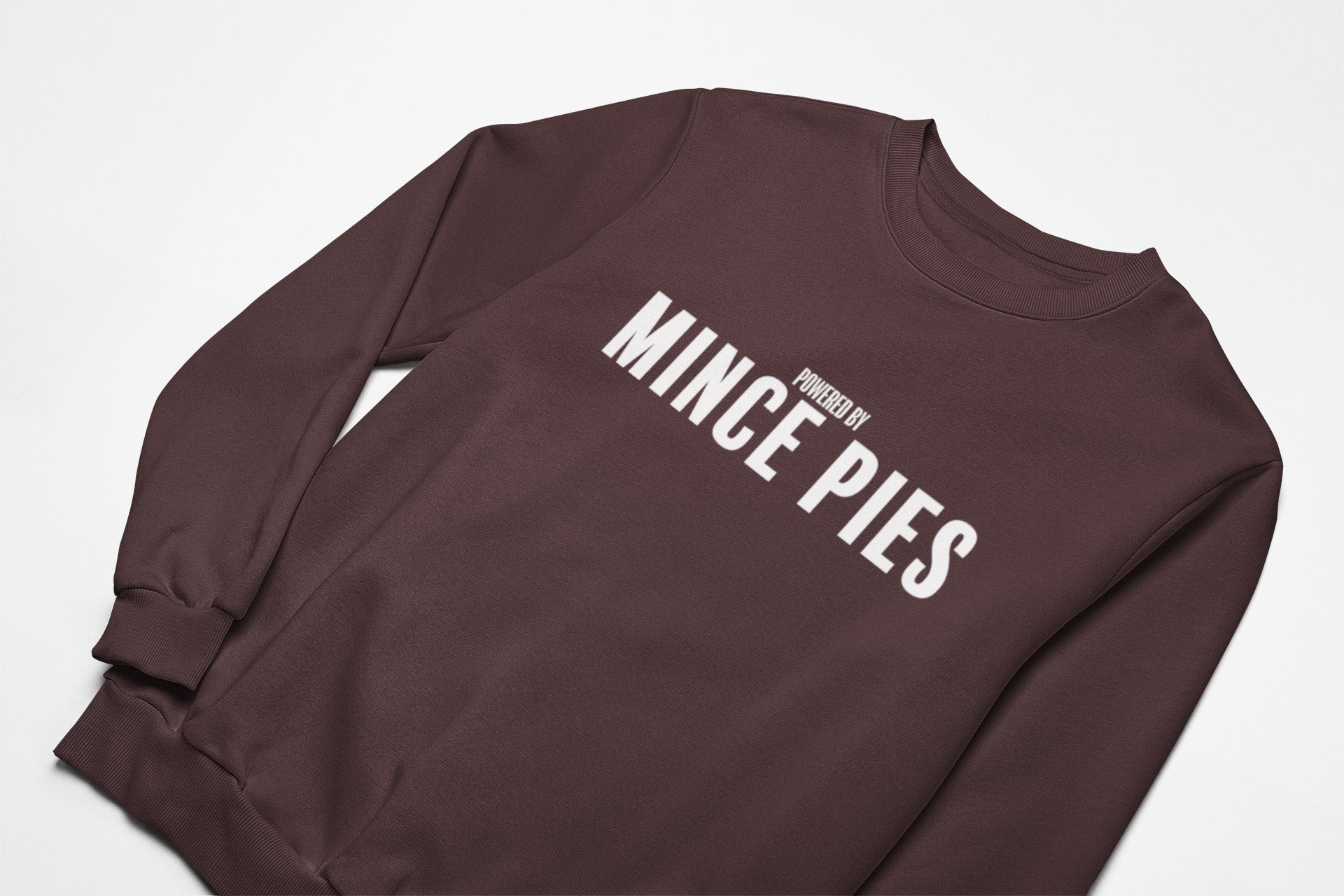 Powered by mince pies christmas jumper in brown