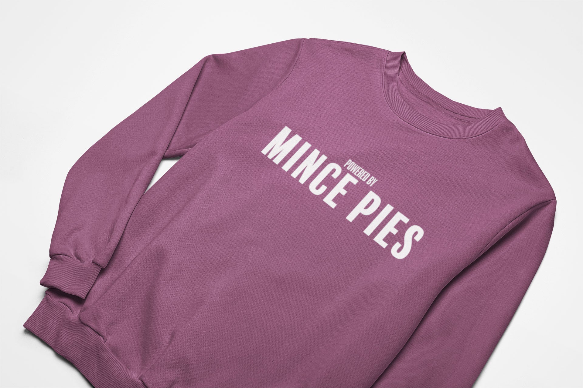Powered by mince pies christmas jumper in plum