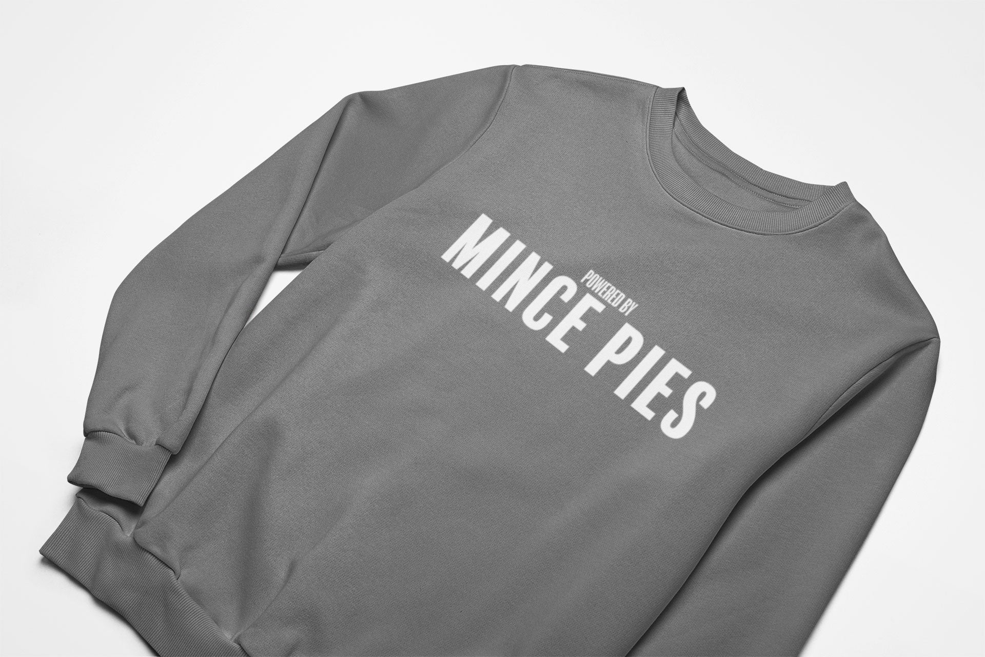Powered by mince pies christmas jumper in charcoal