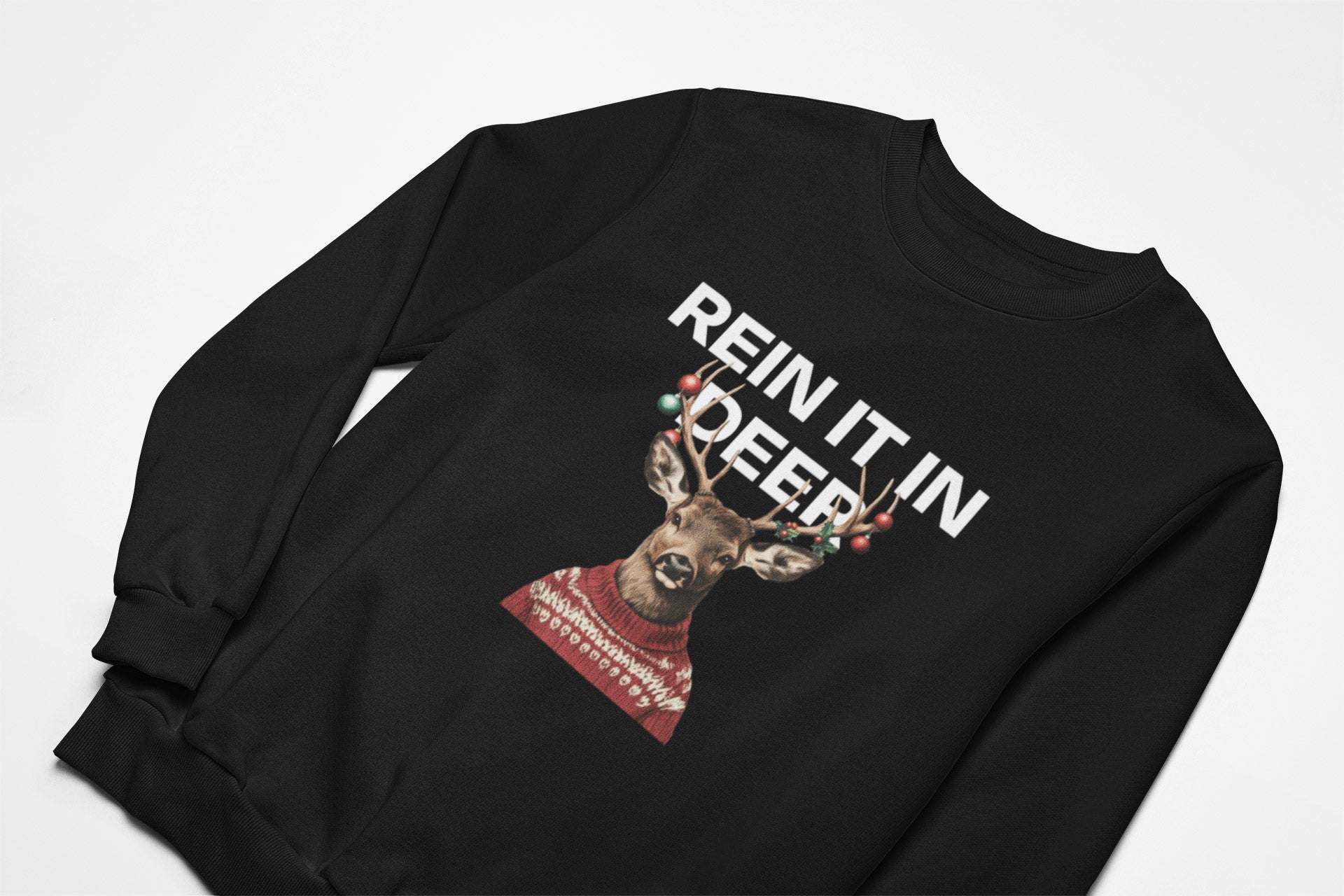 Rein it in deer christmas jumper in black