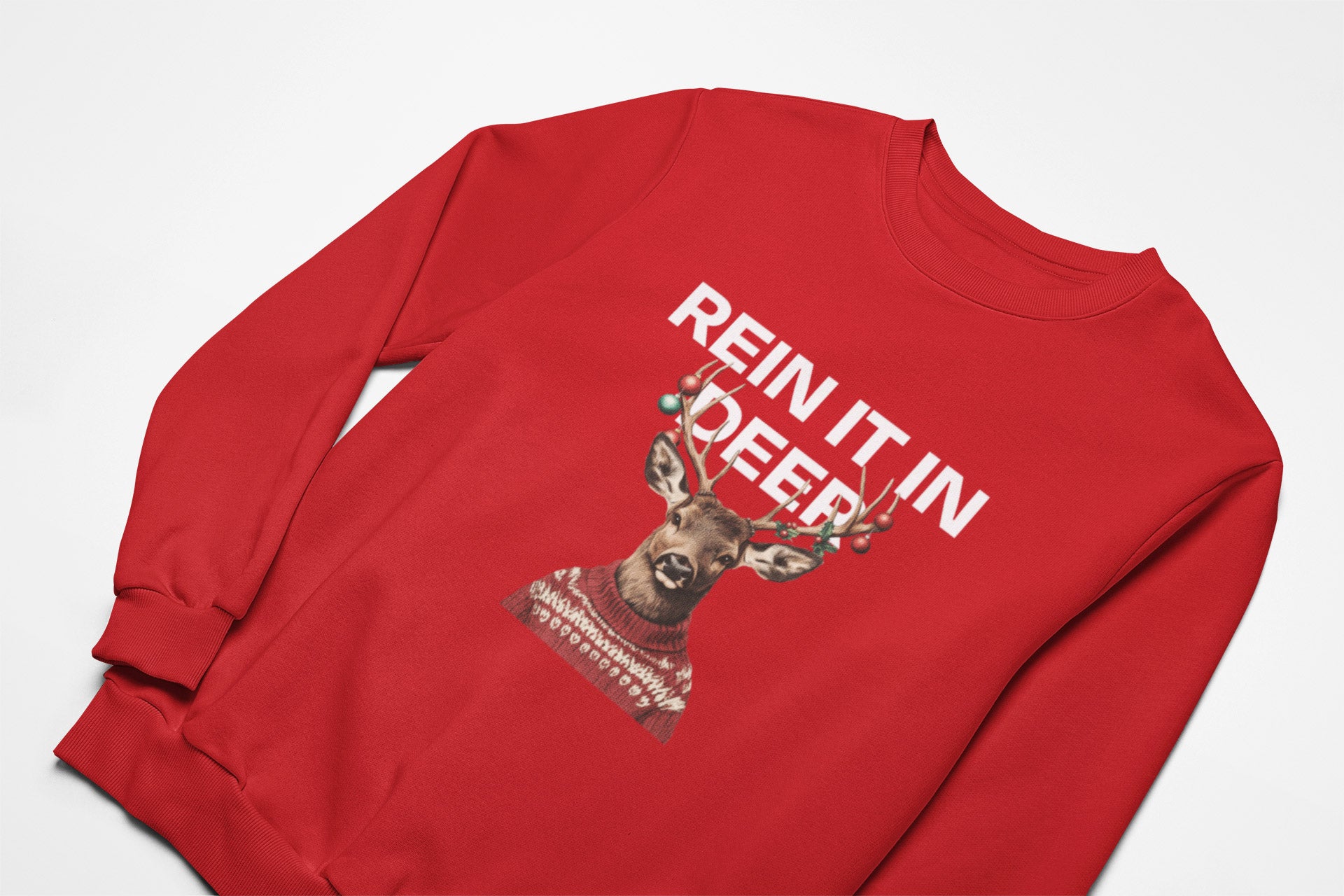 Rein it in deer christmas jumper in red