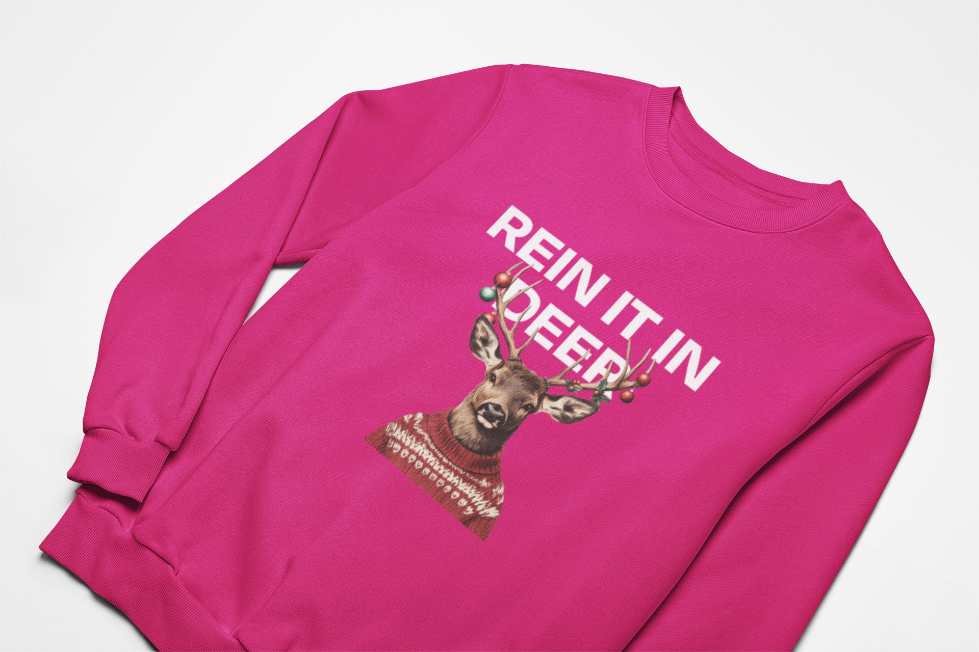 Rein it in deer christmas jumper in pink