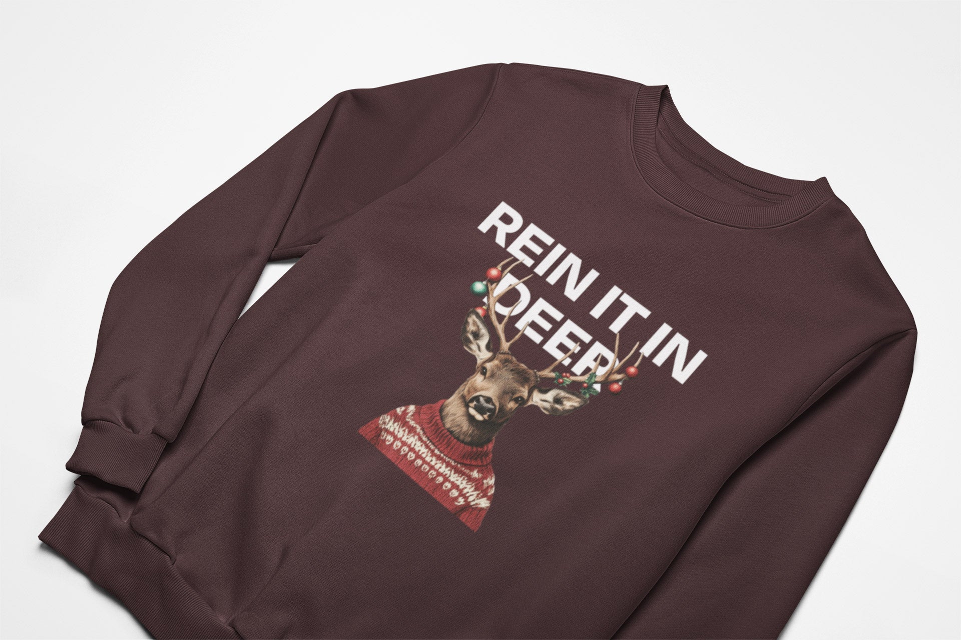 Rein it in deer christmas jumper in brown