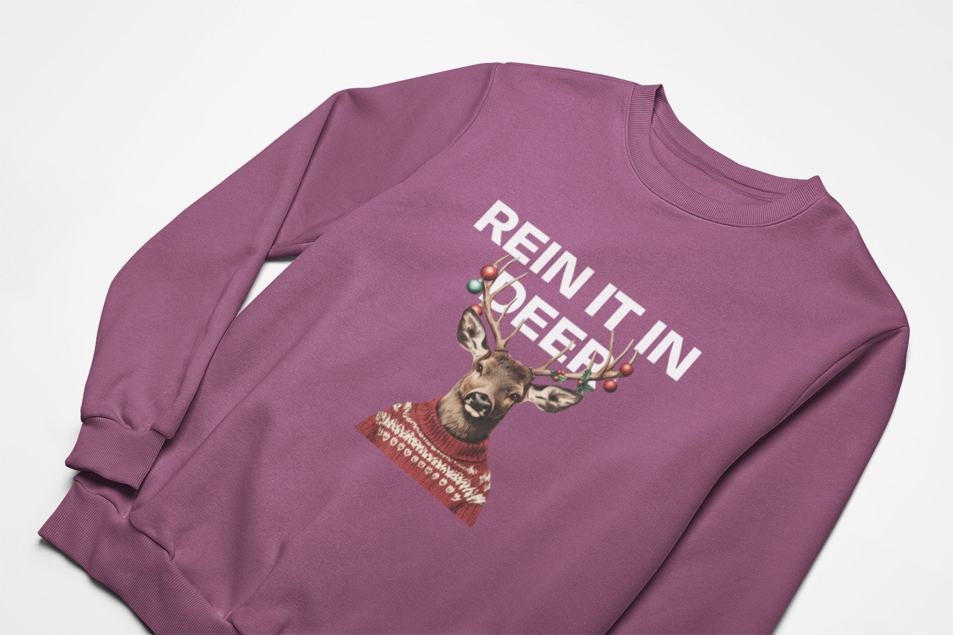 Rein it in deer christmas jumper in plum