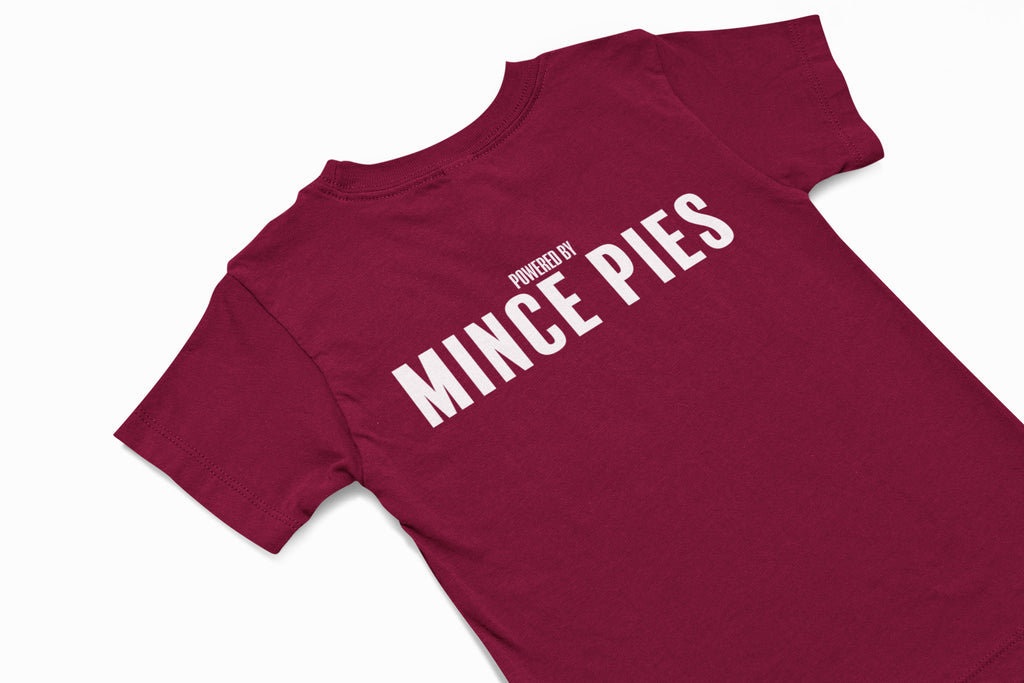 POwered by mince pies christmas t-shirt in burgundy
