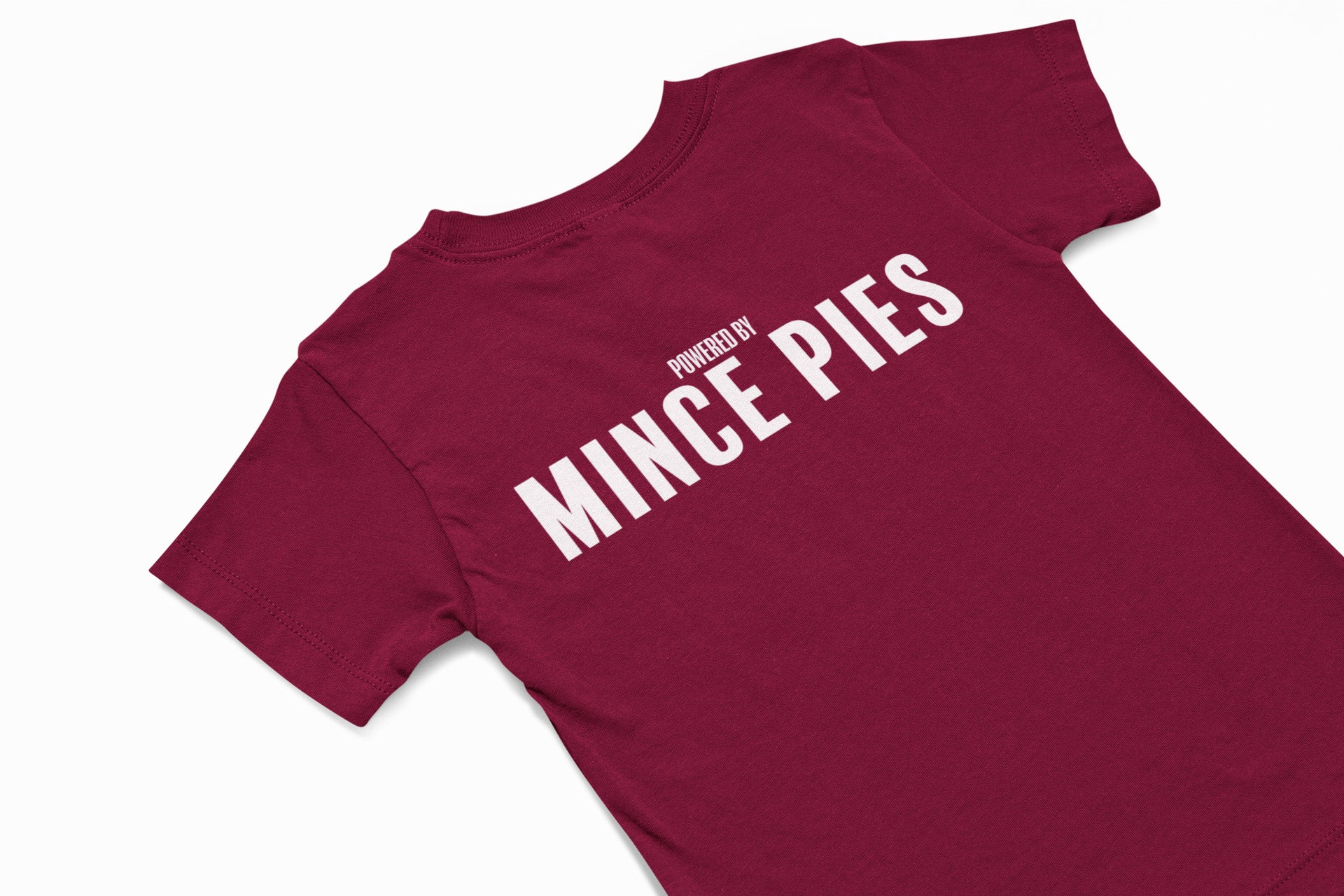 POwered by mince pies christmas t-shirt in burgundy