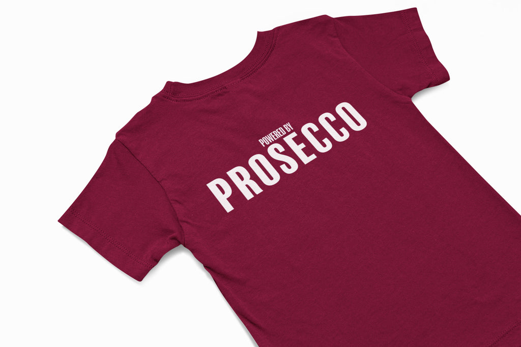 powered by prosecco christmas t-shirt in burgundy