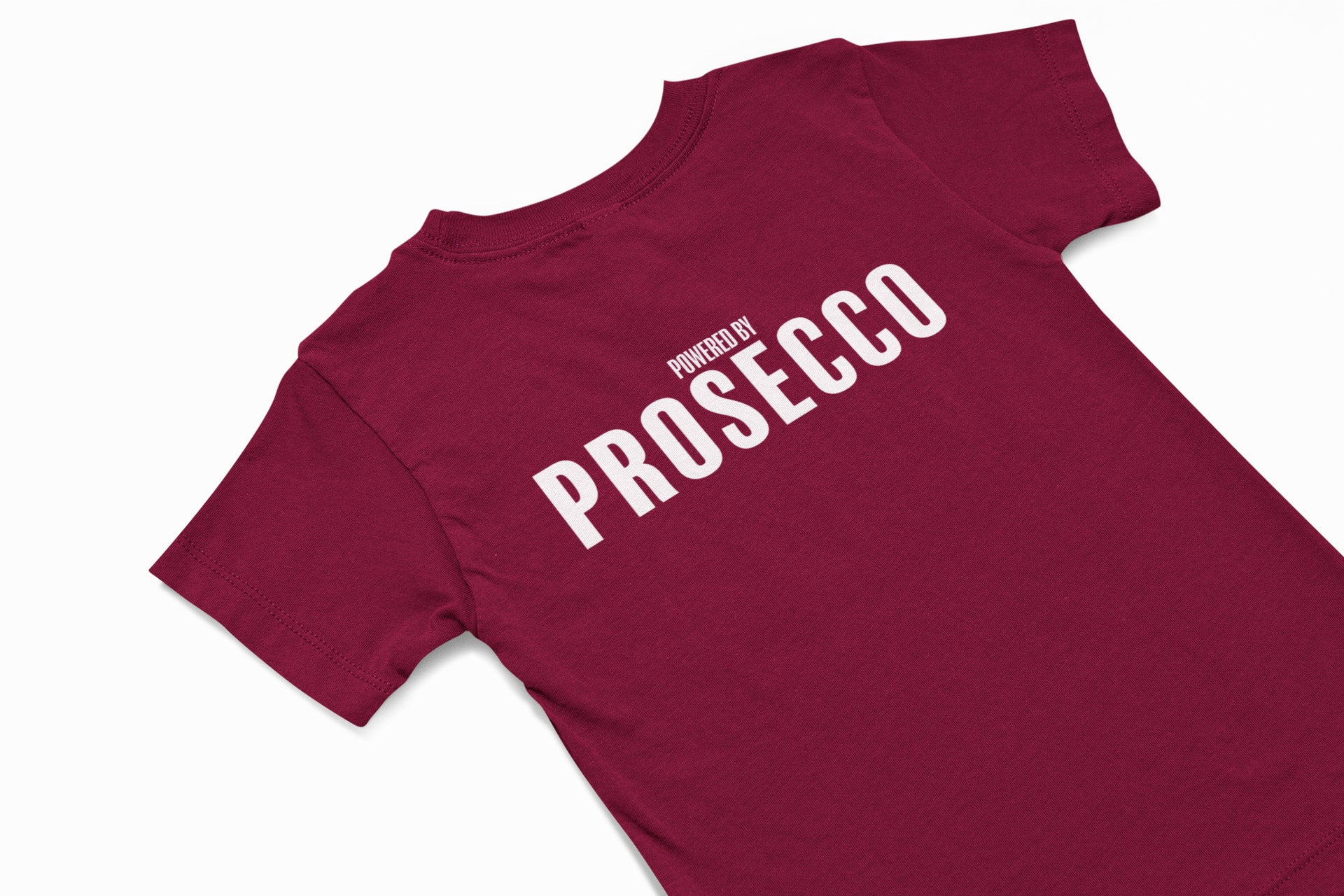 powered by prosecco christmas t-shirt in burgundy
