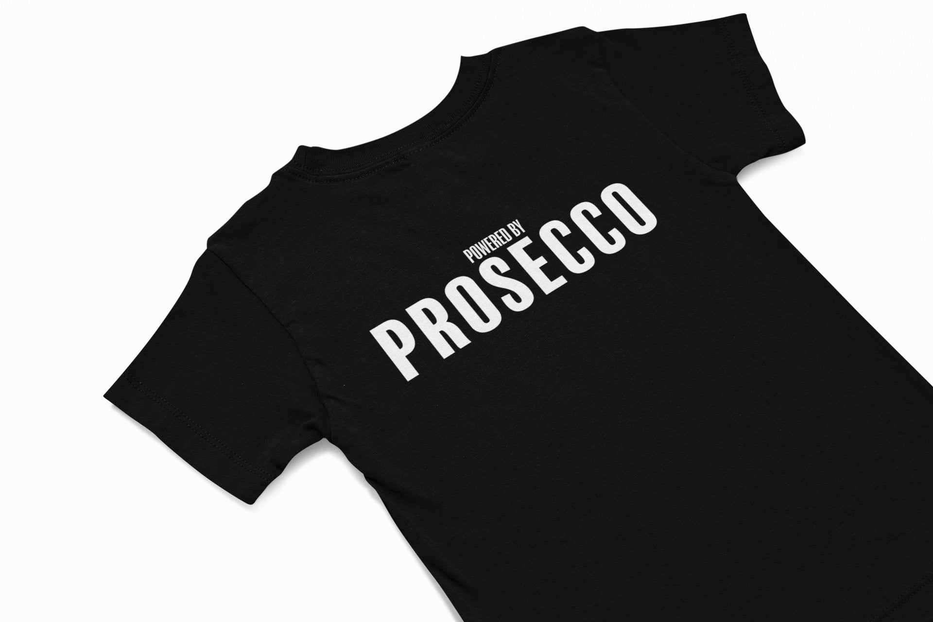 powered by prosecco christmas t-shirt in black
