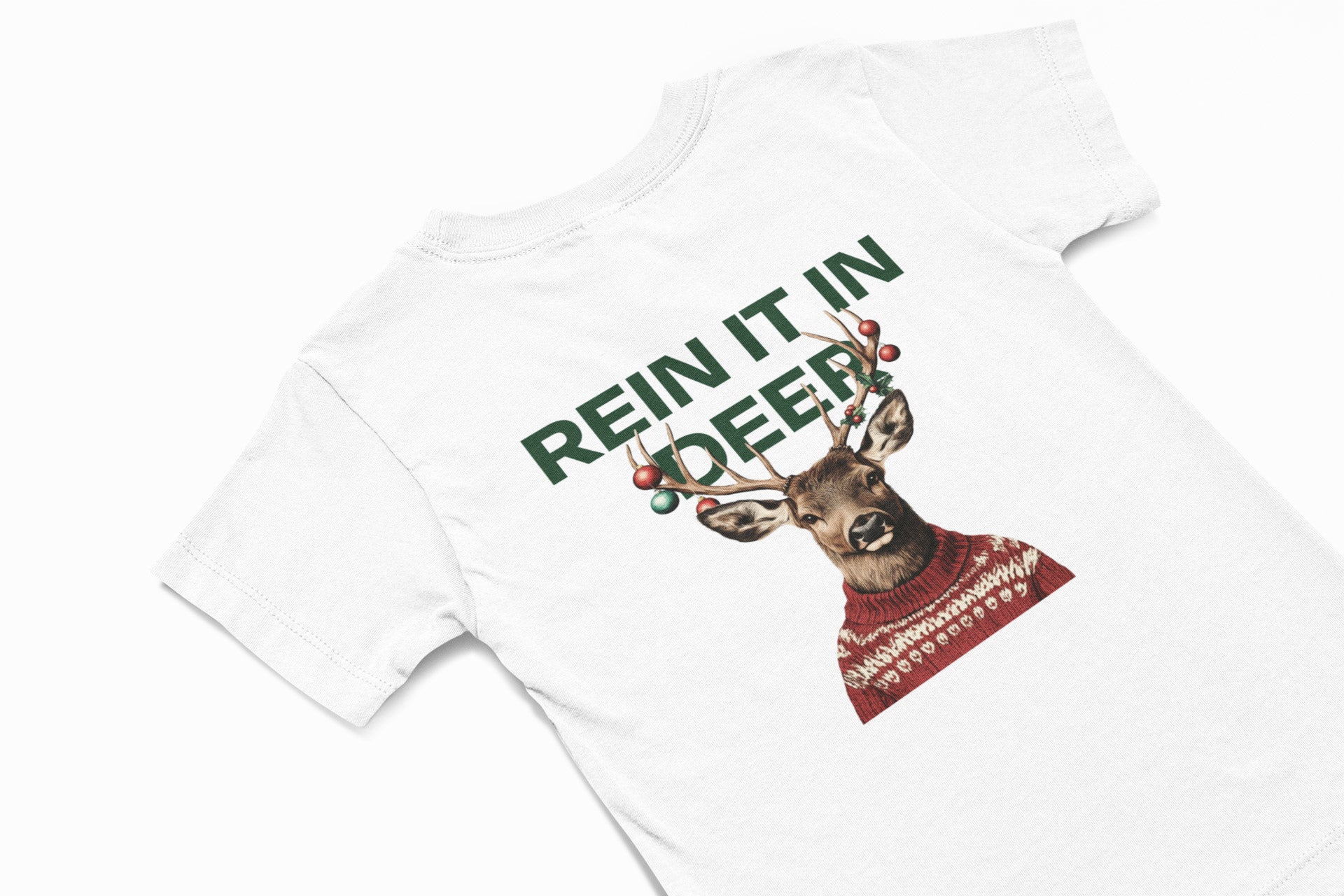 rein it in deer christmas T-shirt in white 