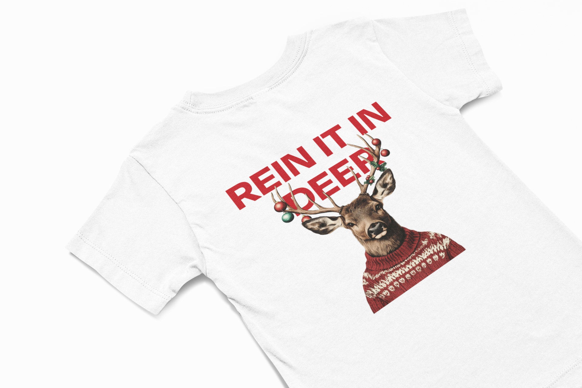 rein it in deer christmas T-shirt in white 